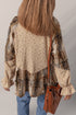Boho Patchwork Plaid Waffle Knit Ruffled Sleeve Shackets